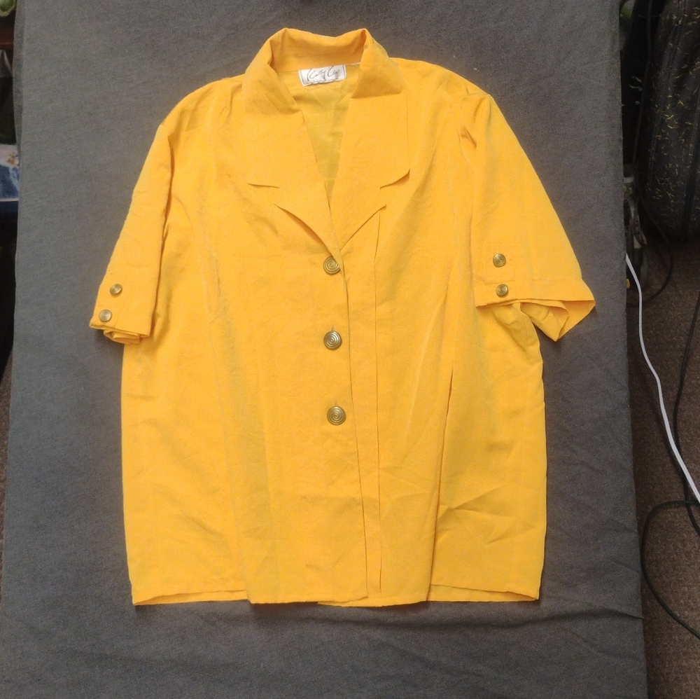 VTG Cato Mustard Yellow Short Sleeve Blazer Jacket 90s Artsy Retro Button Up S